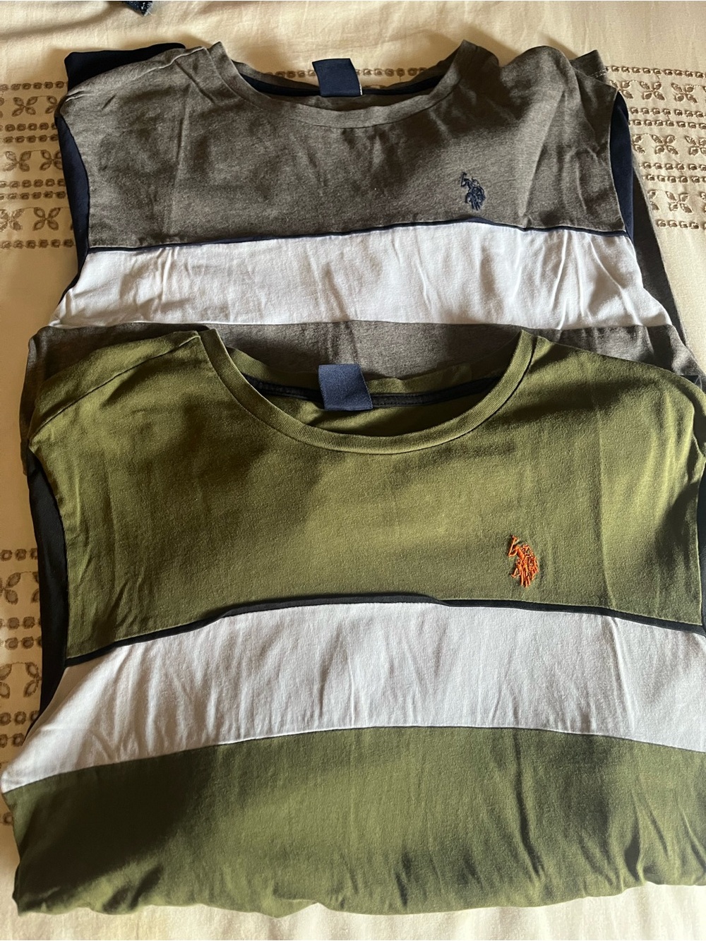 U.S. Polo Assn. Kids Colorblock Crewneck Tee - Olive, Gray & White